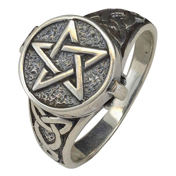 Wiccan Pentacle Pentagram Sterling Silver Locket Ring