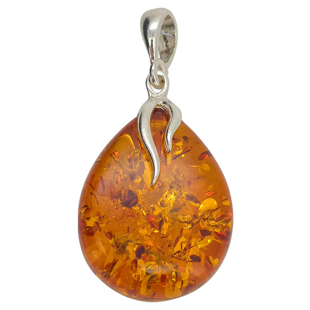 Cognac Amber Sterling Silver Drop Pendant