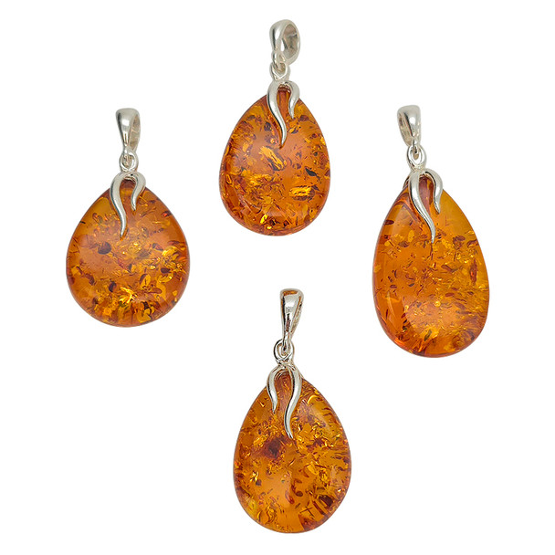 Cognac Amber Sterling Silver Drop Pendant