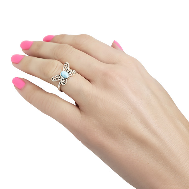 Larimar Sterling Silver Butterfly Ring