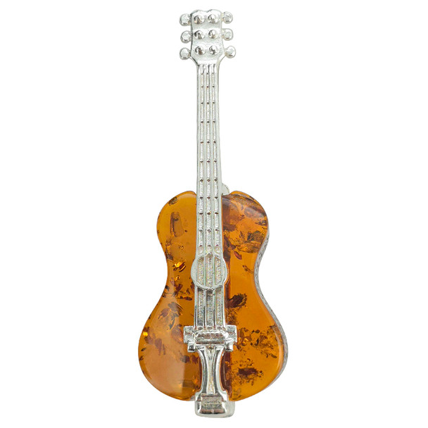 Cognac Amber .925 Silver Guitar Pin/Pendant