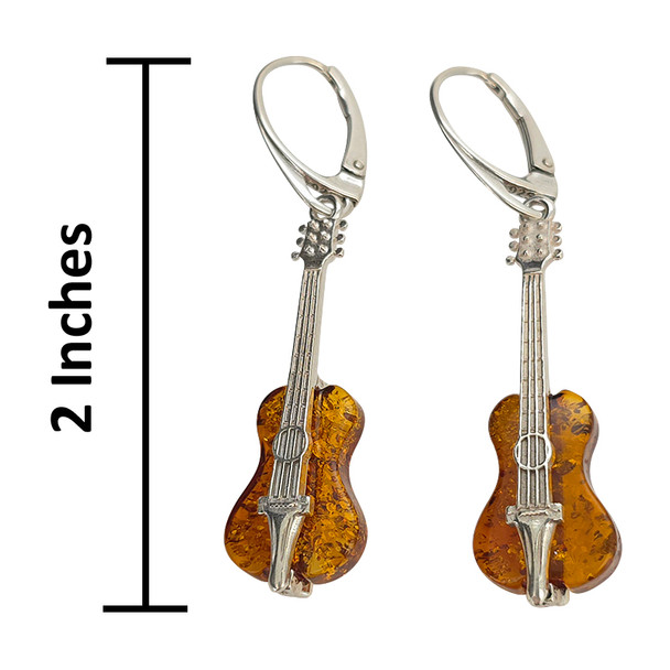 Cognac Amber Guitar Dangle Earrings