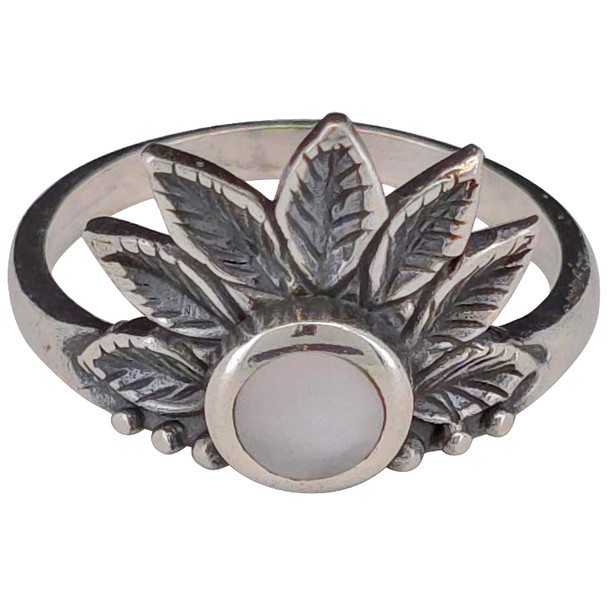 Mother-of-Pearl Sterling Silver Leaf-Design Ring