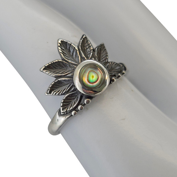 Mother-of-Pearl Sterling Silver Leaf-Design Ring