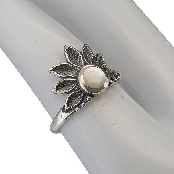 Mother-of-Pearl Sterling Silver Leaf-Design Ring