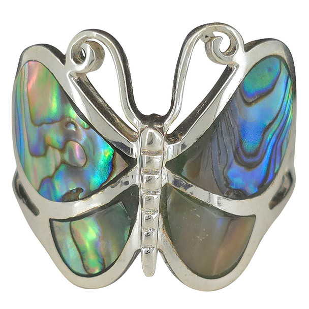 Abalone Shell Sterling Silver Butterfly Ring