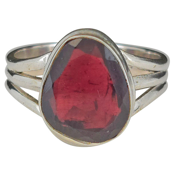 Faceted Garnet Sterling Silver Ring