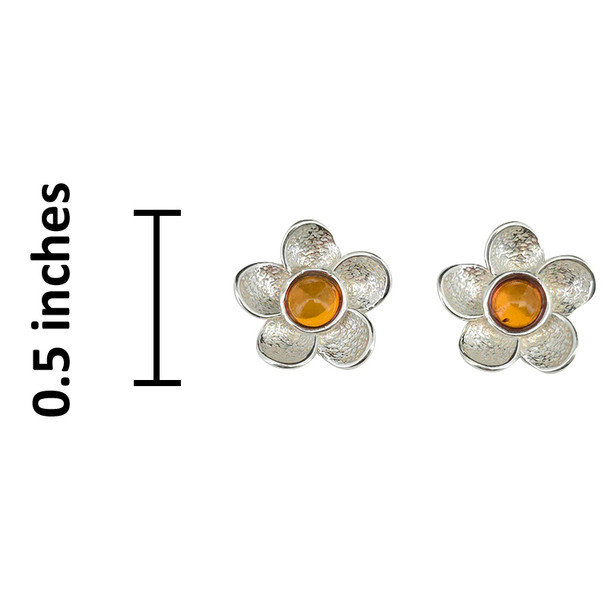 Flower Sterling Silver Amber Stud Earrings
