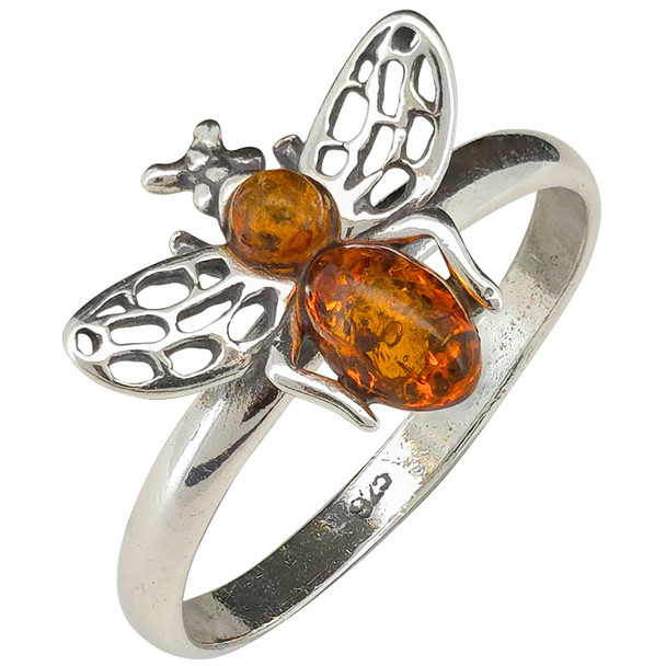 Amber Sterling Silver Bee Ring