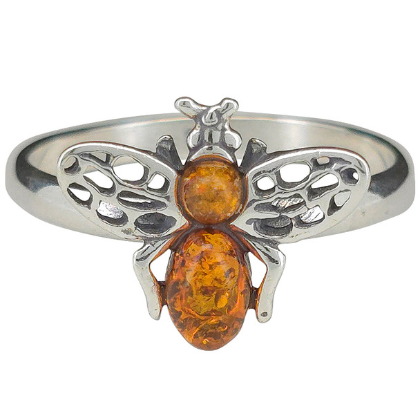 Amber Sterling Silver Bee Ring