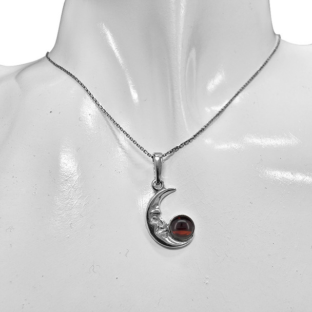 Moon Cherry Amber Small Silver Pendant