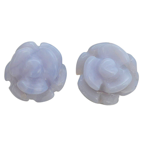 Blue Lace Agate Sterling Silver Rose Stud Earrings