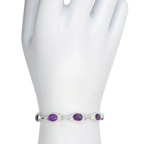 Faceted Amethyst Sterling Silver Link Bracelet
