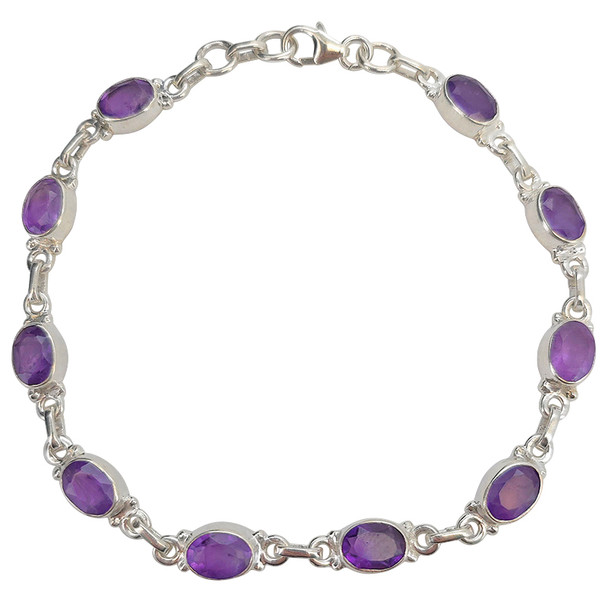 Faceted Amethyst Sterling Silver Link Bracelet