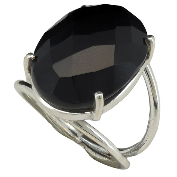 Faceted Black Onyx Sterling Silver Ring