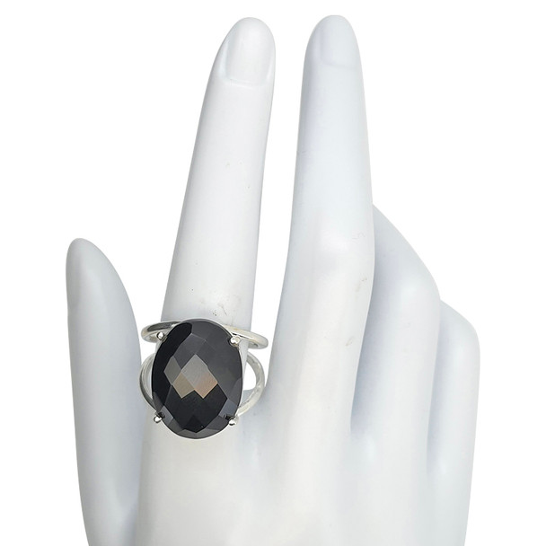 Faceted Black Onyx Sterling Silver Ring