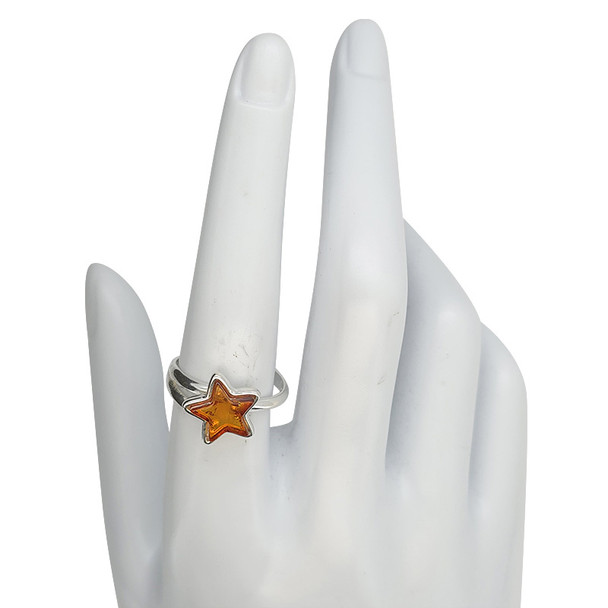 Cognac Amber Star Adjustable Ring