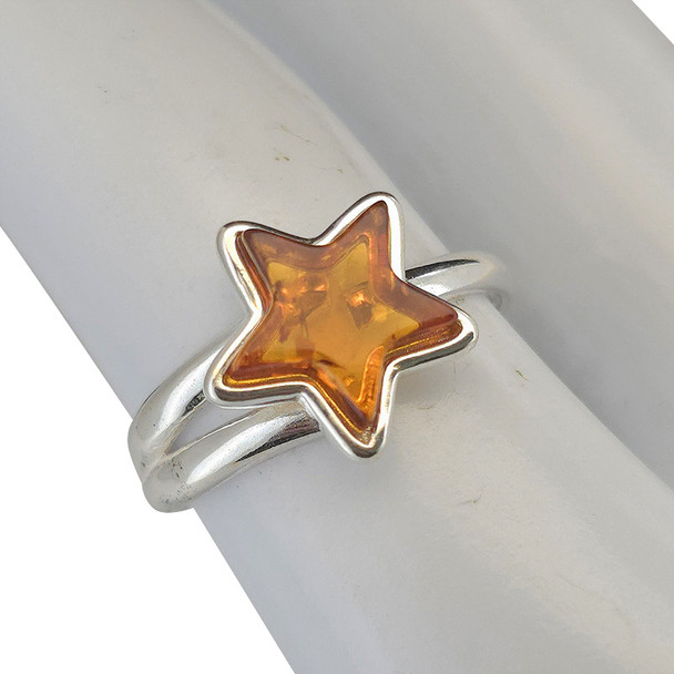 Cognac Amber Star Adjustable Ring