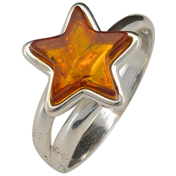 Cognac Amber Star Adjustable Ring