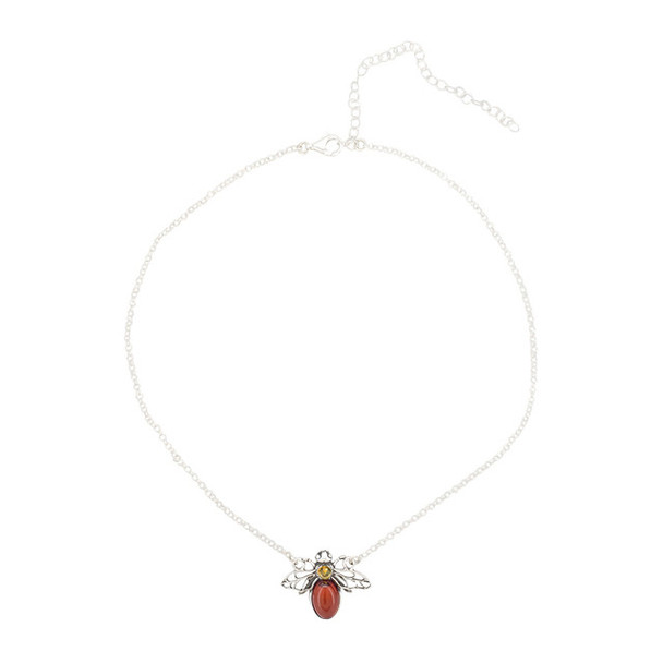 Bee Multicolor Amber Sterling Silver Necklace