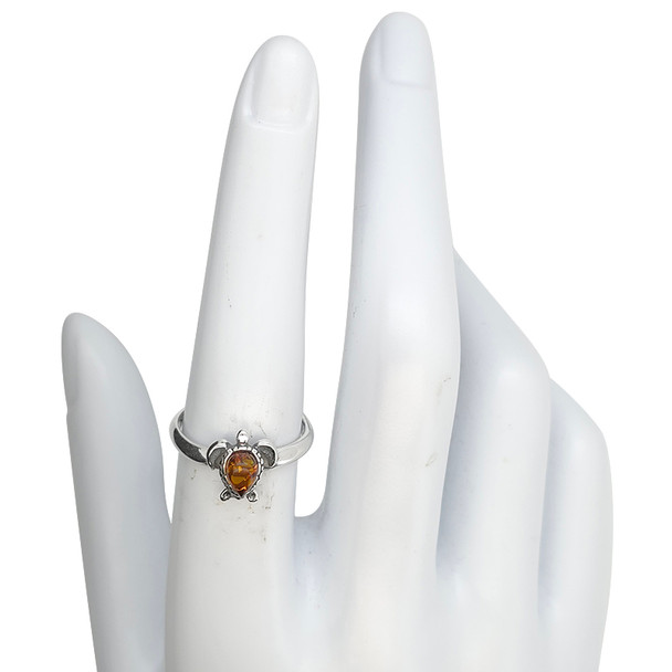 Amber Sterling Silver Turtle Ring
