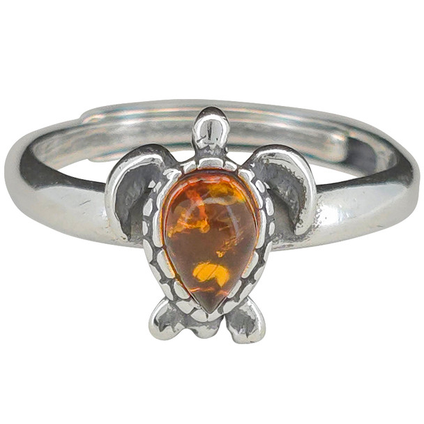 Amber Sterling Silver Turtle Ring