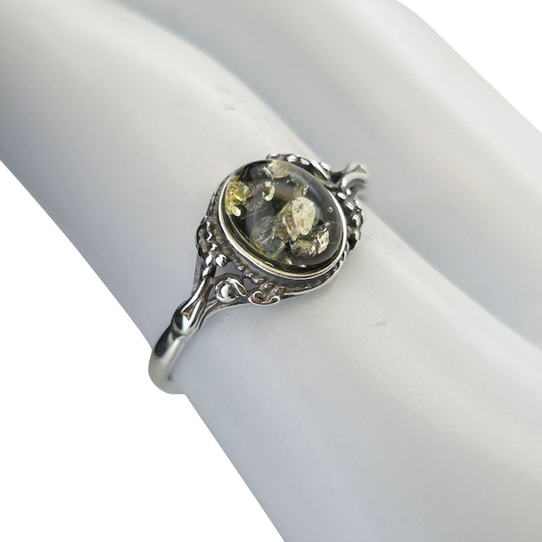 Green Amber Sterling Silver Ring