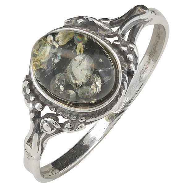 Green Amber Sterling Silver Ring