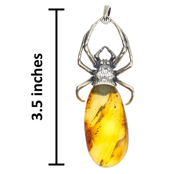 Natural Amber Sterling Silver Handmade Spider Pendant