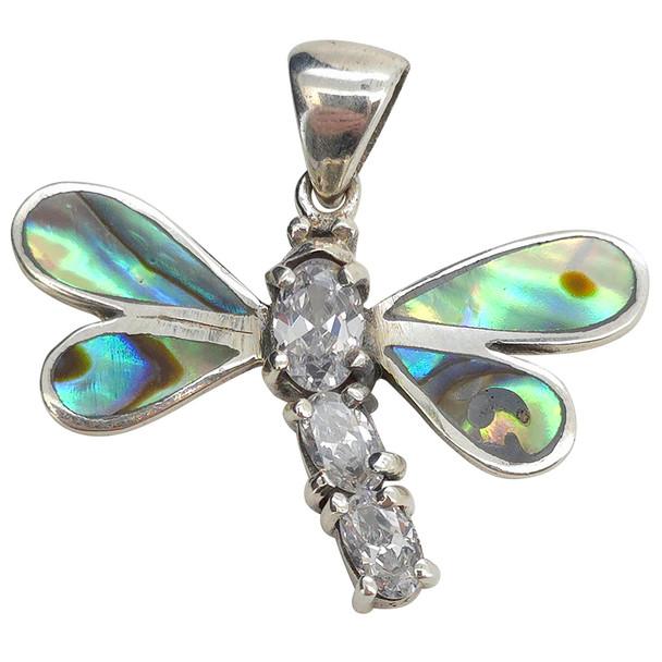 Abalone Sterling Silver Dragonfly Pendant