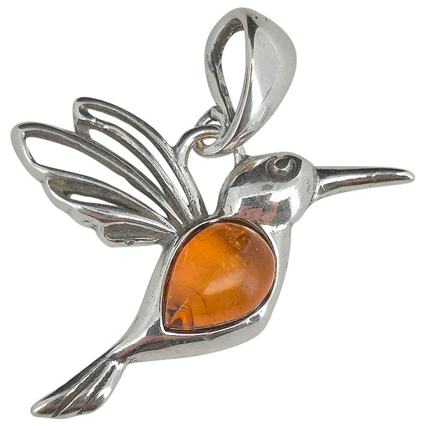Hummingbird Sterling Silver Cognac Amber Pendant