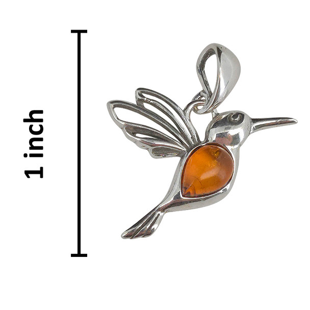 Hummingbird Sterling Silver Cognac Amber Pendant