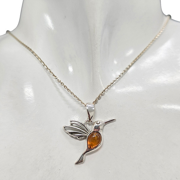 Hummingbird Sterling Silver Cognac Amber Pendant