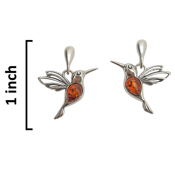 Hummingbird Sterling Silver Cognac Amber Earrings