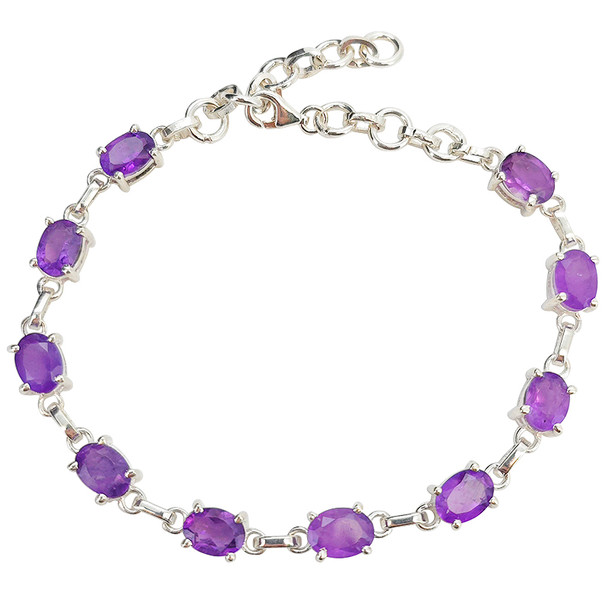 Faceted Amethyst Sterling Silver Link Bracelet