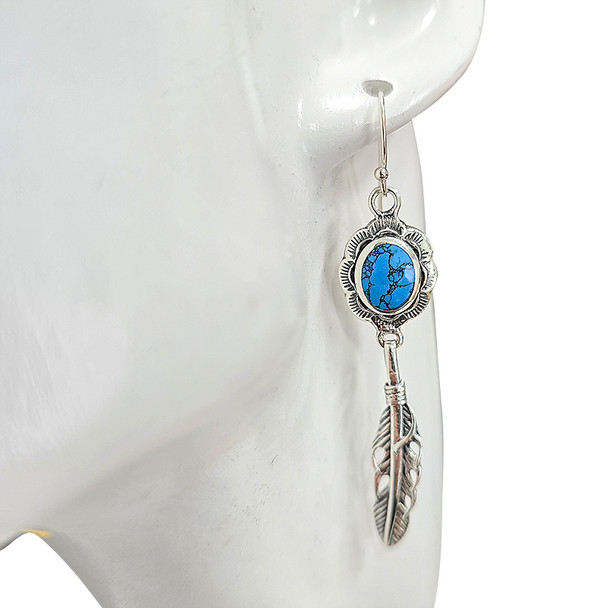 Howlite Sterling Silver Feather Hook Earrings