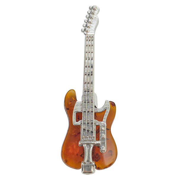 Amber Sterling Silver Guitar Pendant