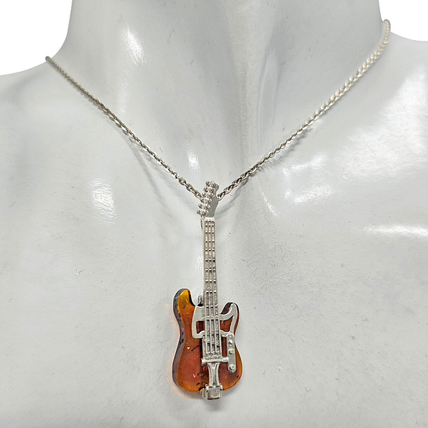 Amber Sterling Silver Guitar Pendant