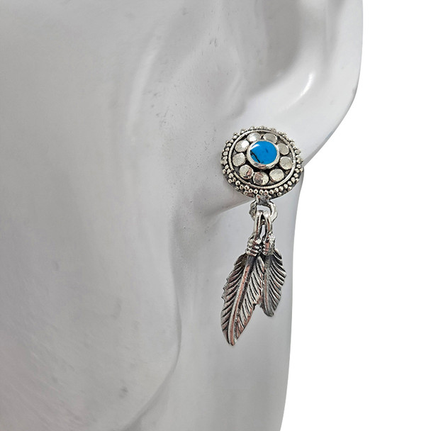 Howlite Sterling Silver Feather Post Dangle Earrings