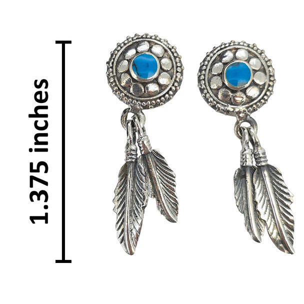 Howlite Sterling Silver Feather Post Dangle Earrings