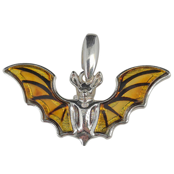 Bat Cameo Amber Sterling Silver Pendant