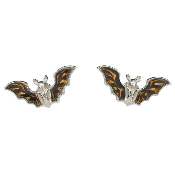 Bat Cameo Amber Sterling Silver Stud Earrings
