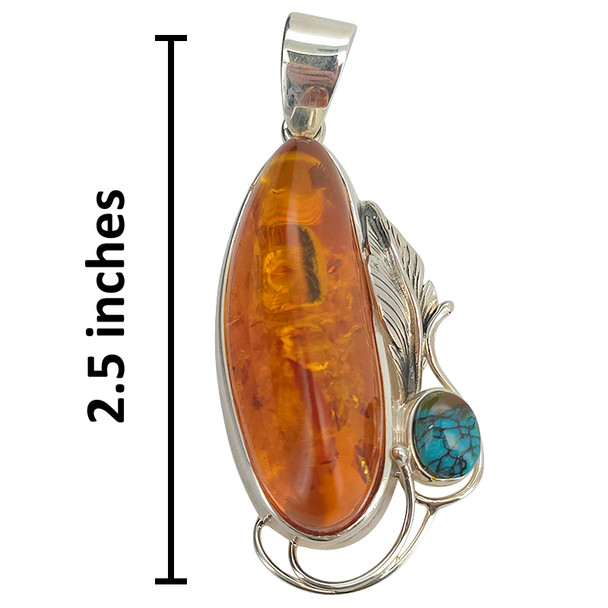 Amber & Turquoise Sterling Silver Handmade Pendant