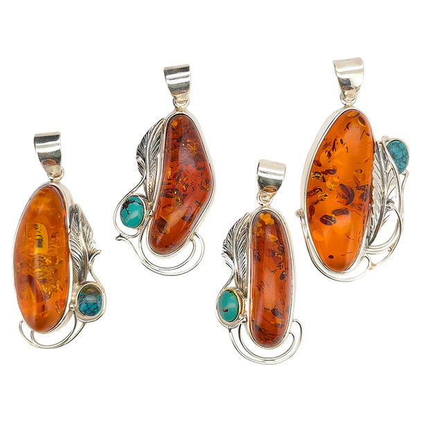 Amber & Turquoise Sterling Silver Handmade Pendant