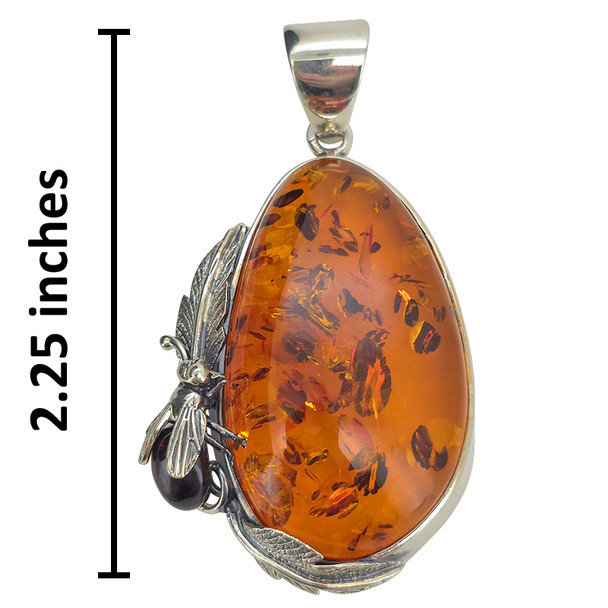 Amber Sterling Silver Fly Handmade Pendant