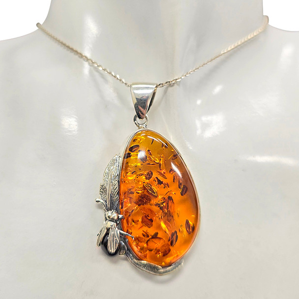 Amber Sterling Silver Fly Handmade Pendant