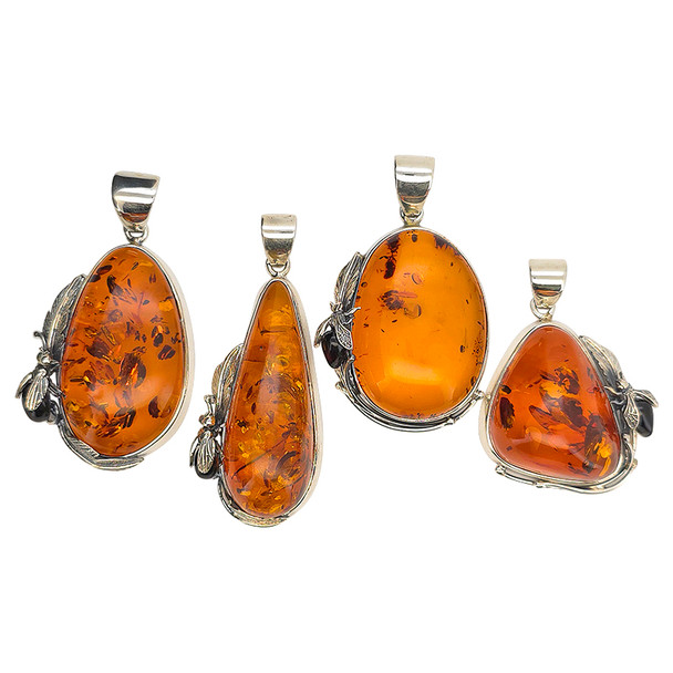 Amber Sterling Silver Fly Handmade Pendant