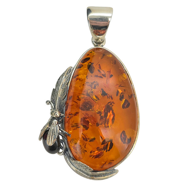 Amber Sterling Silver Fly Handmade Pendant