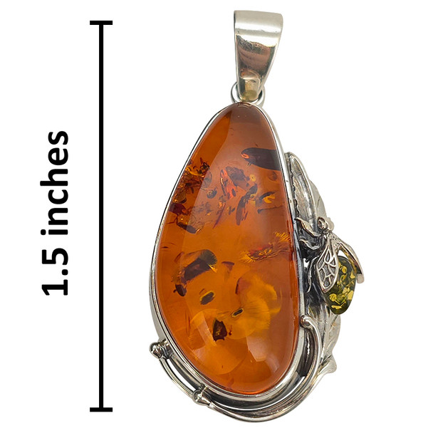 Multi-Color Amber Sterling Silver Fly Handmade Pendant