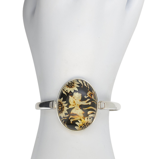 Fairy and Flower Cameo Amber Sterling Silver Bracelet